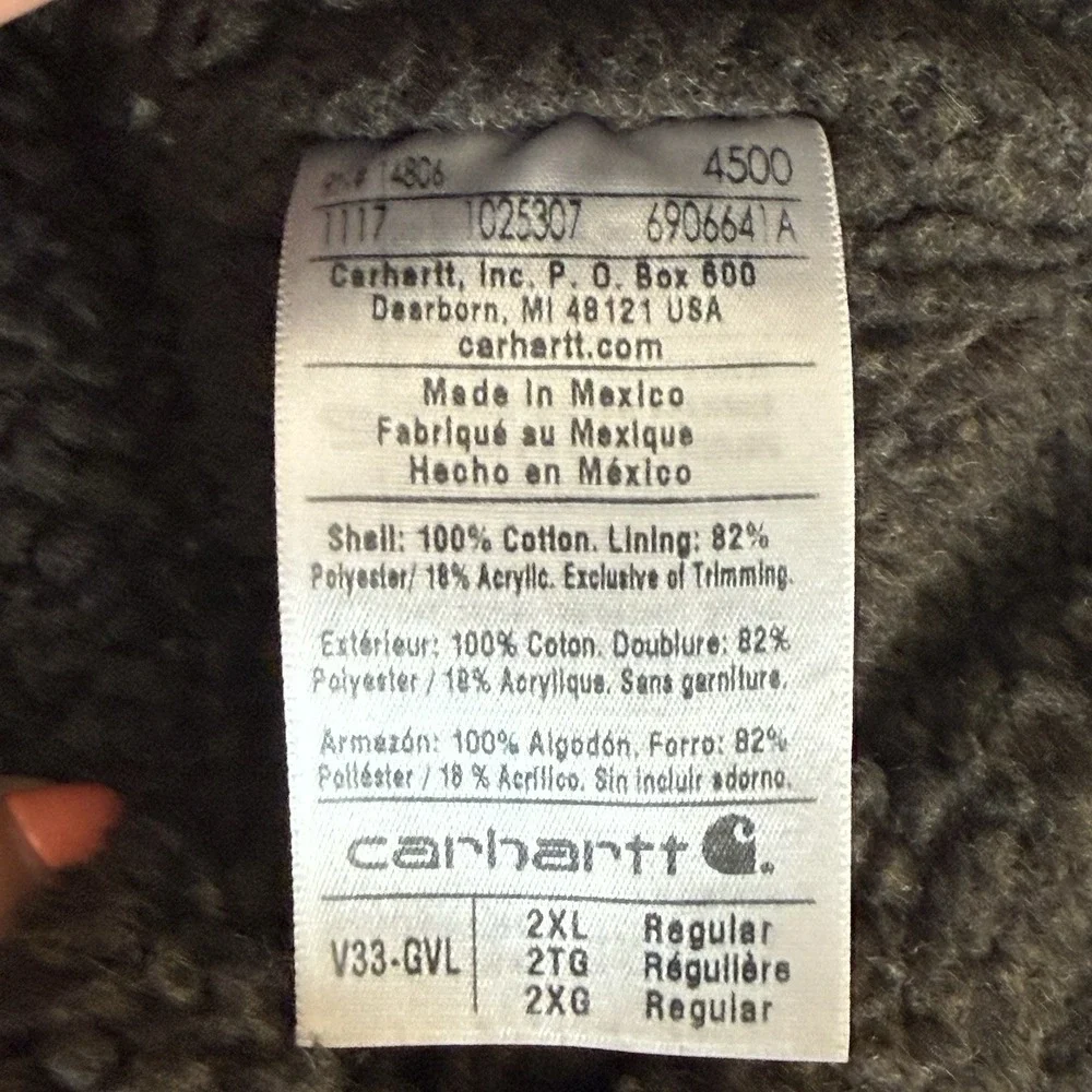 Carhartt Vest Mens XXL Sherpa Lined Canvas Duck Work Outdoor Zip Gray V33GVL VTG